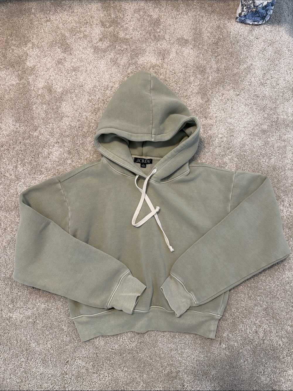 J. Crew Sage Green Cropped Hoodie with Drawstring